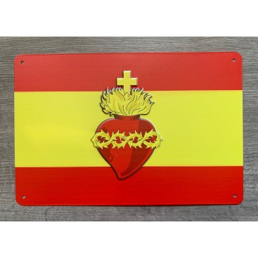 Placa metálica vintage bandera Corazón de Jesús