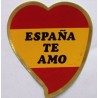 Pegatina forma de corazón con la Bandera de España con la inscripción España Te Amo.