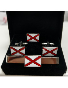 CONJUNTO GEMELOS, PASADOR DE CORBATA Y PIN BANDERA CRUZ...