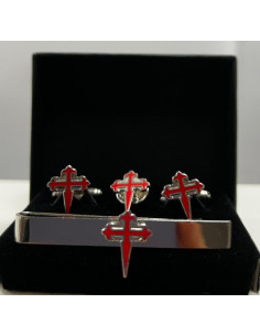 CONJUNTO GEMELOS, PASADOR DE CORBATA Y PIN BANDERA CRUZ...
